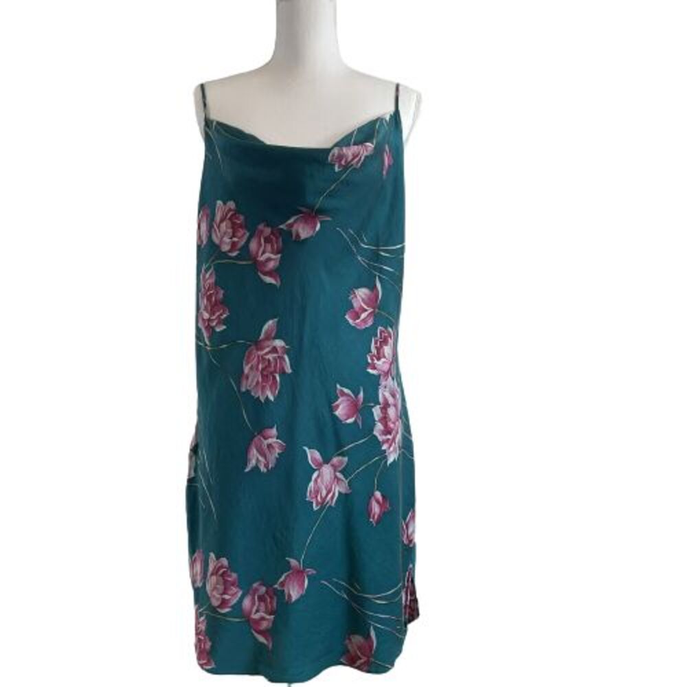 Victoria's Secret Women's L Gold Label Emerald Green Floral 100% Silk Chemise